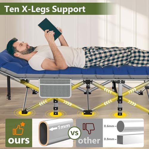 Slendor Folding Camping Cot with Mattress for Adults, 500lbs Portable Bed - Image 4
