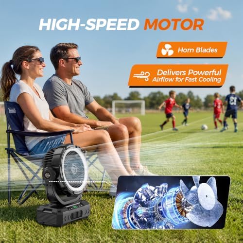 11-Inch Rechargeable Camping Fan【Auto-Oscillating & Remote】40000mAh Portable Battery Powered Operated Fan,Light,Timer,Hook,Outdoor Tent Fans for Patios,Beach,Fishing,Emergency,Camping Gear Essentials - Image 6