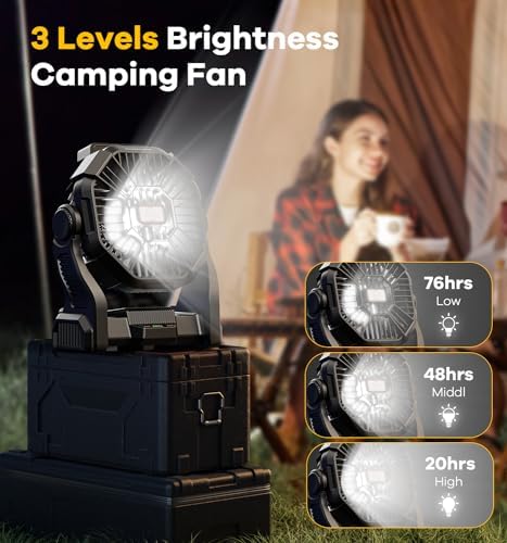 DOWILLDO Portable Battery Powered Camping Fan - with LED Light, Quiet Battery Operated, Camping Gear for Travel, Tent, Beach, Car or Hurricane Power Outages - Image 3