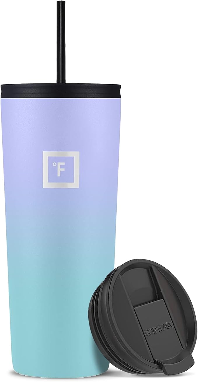 IRON °FLASK Classic Tumbler - Vacuum Insulated Stainless Steel Water Bottle, Double Walled, Drinking Cup, Insulated Travel Mug (Cotton Candy, 24 oz Solid Lid) by IronFlask
