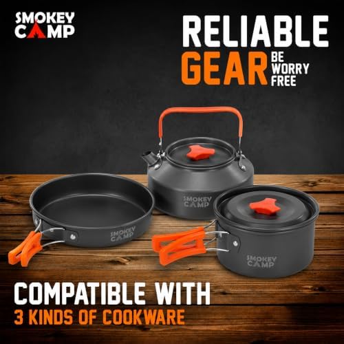 Smokey Camp Camping Cookware Mess Kit Set with Stove - Backpacking Camping Pots and Pans Set, All in One Non-Stick Camping Cooking Set, Portable Stove, Hiking, Picnic, Outdoor & Camping Cookware Set - Image 4