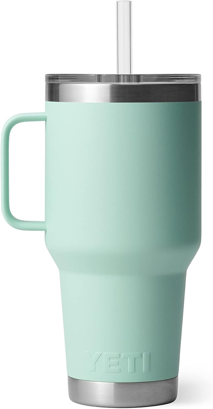 YETI Rambler 35 oz Tumbler with Handle and Straw Lid, Travel Mug Water Tumbler, Vacuum Insulated Cup with Handle, Stainless Steel, Seafoam - Image 9