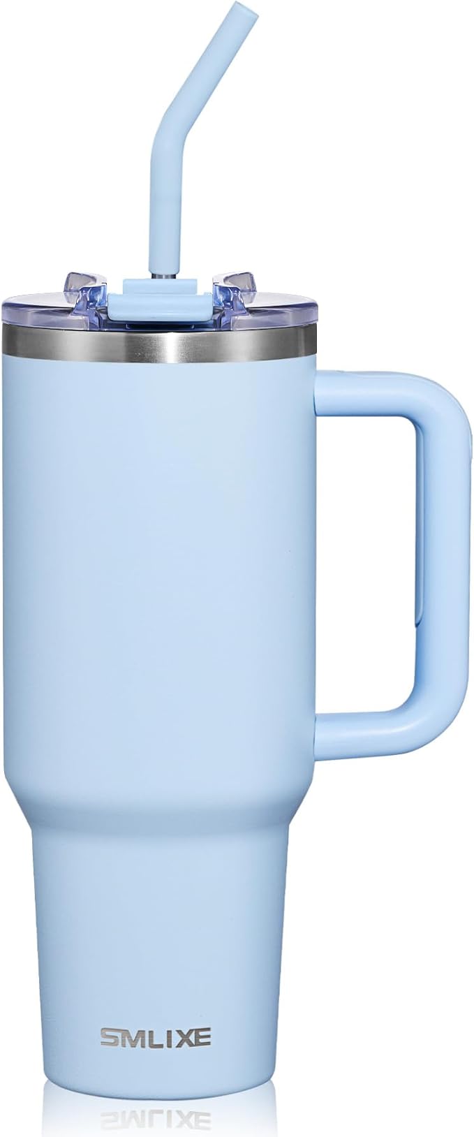 40 oz Tumbler with Handle and Straw Lid,Insulated Reusable Stainless Steel Water Bottle Travel Mug，Cupholder Friendly Double Wall Vacuum Sealed Cup (Sky Blue) by smlixe