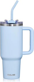 40 oz Tumbler with Handle and Straw Lid,Insulated Reusable Stainless Steel Water Bottle Travel Mug，Cupholder Friendly Double Wall Vacuum Sealed Cup (Sky Blue) by smlixe
