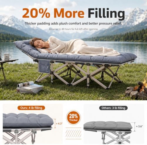 Fenbeli Sleeping Cot for Adults, Camping Bed, Washable Cover, Light Gray - Image 3