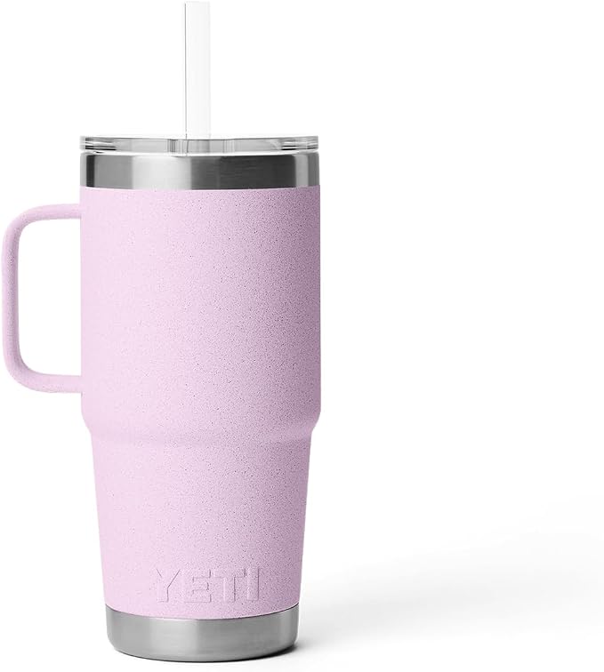 YETI Rambler 25 oz Tumbler with Handle and Straw Lid, Travel Mug Water Tumbler, Vacuum Insulated Cup with Handle, Stainless Steel, Cherry Blossom - Textured - Image 8