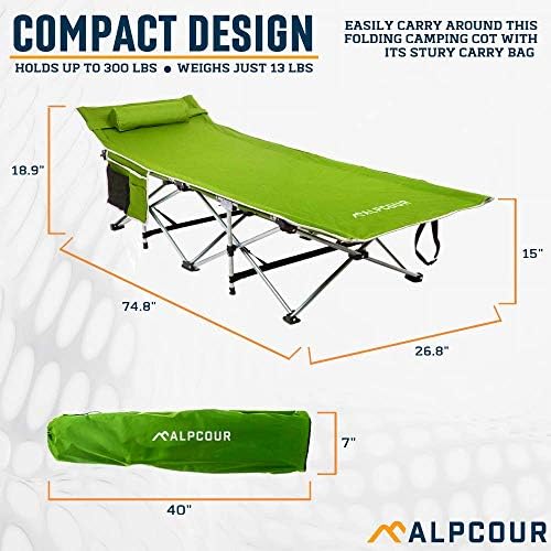 Alpcour Folding Camping Cot – Deluxe Collapsible Single Person Bed in a Bag w/Pillow for Indoor & Outdoor Use – Ultra Lightweight, Comfortable, Heavy Duty Design Holds Adults & Kids Up to 300 Lbs - Image 4