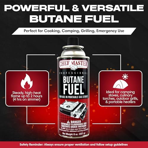 Chef Master Butane Fuel Canister, Camp Stove & Torch Refill, 8 oz, 12-Pack - Image 2