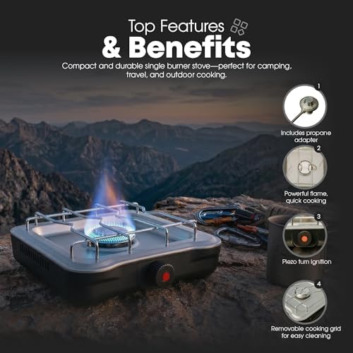 GasOne Single Propane Burner Camp Stove – 10,000BTU Portable Stove Propane Grill in Midnight Blue with Removable Cooking Grid – Large Easy to Use Knob – Carry Case Included - Image 4