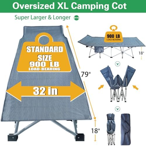 32 Inches Wide XXL Camping Cot with Mattress, Oversize Folding Cot - Image 5
