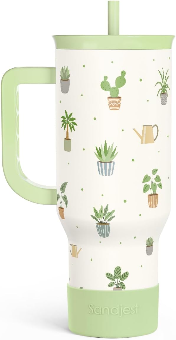 SANDJEST Plant Lover 40oz Tumbler with Handle and Straw, Insulated Stainless Steel Travel Coffee Mug for Women Girls, Gift Idea for Birthday Christmas Mothers Day by SANDJEST