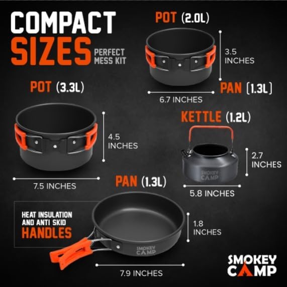 Smokey Camp Camping Cookware Mess Kit Set with Stove - Backpacking Camping Pots and Pans Set, All in One Non-Stick Camping Cooking Set, Portable Stove, Hiking, Picnic, Outdoor & Camping Cookware Set - Image 2
