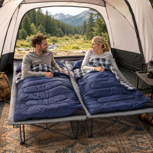 RedSwing 2 Person Camping Cot for Adults, Grey with Sleeping Bags 2pcs - Image 2