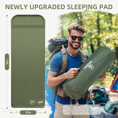Wevelel Memory Sleeping Pad, 3.1" Ultra-Thick Foam Sleeping Mats for Camping, Easy Inflate&Deflate,9.5 R-Value Insulated Camping Mattress Pad with Pillow, for Car Travel Tent - Image 2