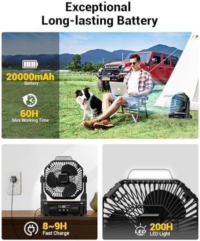 KopBeau 20000mAh Portable Rechargeable Fan, Battery Powered Camping Fan - Image 7