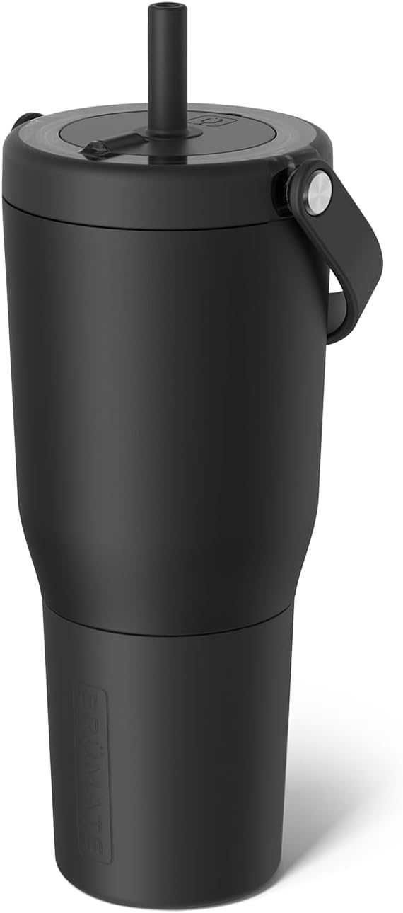 BrüMate Resa 35oz 100% Leakproof Travel Tumbler w/Handle & Straw | Flexible SoftSip Straw | Silicone Sleeve for Durability | Stainless Steel | Cup Holder & Travel Friendly Water Bottle (Matte Black) by Br%C3%BCMate