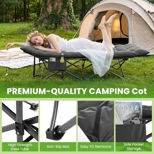 Camping Cot, Folding Camp Cot for Adults, Portable Outdoor Cot with Carry Bag & Mattress,Compact Bed for Travel,Guest,Home Office Nap - Image 3