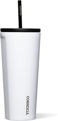 Corkcicle Cold Cup Insulated Tumbler with Straw - Keeps Drinks Cold for 12 Hours - Triple-Insulated Stainless Steel - Leak-Resistant Lid - Summer Drinkware Gift - 24 oz - Gloss White by Corkcicle