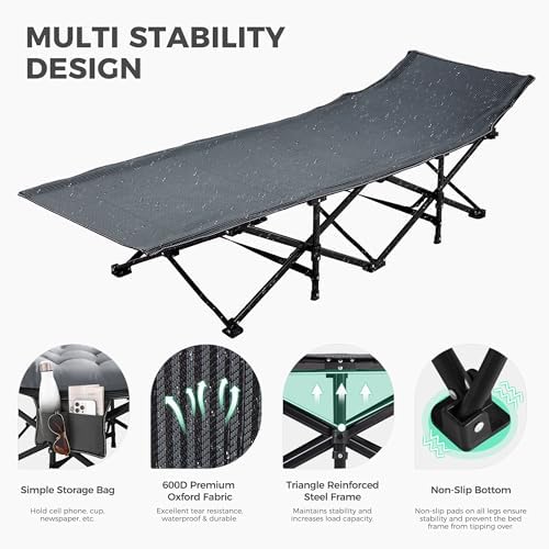 JEAREY Camping Cot for Adults, 28 in Wide with Mattress, Bright Gray - Image 6