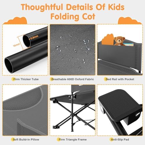 Suteck Kids Camping Cot, Comfortable Toddler Cots Bed with Blanket - Image 5