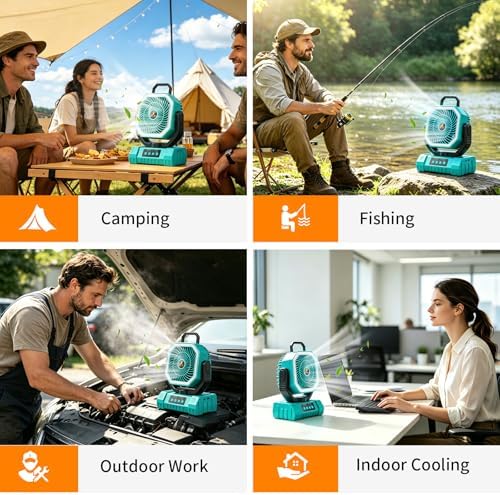 Camping Fan Rechargeable - 20000mAh Portable Cordless Battery Powered Fans with LED Lantern, Remote Auto Oscillating Table Fan Battery Operated Tent Fan for Travel Outdoor Fishing Bedroom Home (Blue) - Image 6