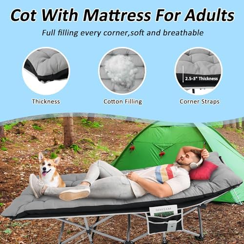HABUTWAY Camping Cots for Adults, 600lbs Capacity, Folding Camping Cot with Mattress, Sleeping Cots for Adults with Carry Bags for Travel,Beach,Patio,Home Office,Nap Time - Image 5