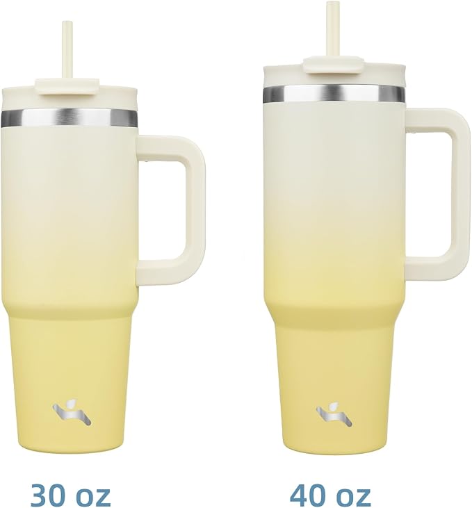 Konokyo 40 oz Tumbler with Handle and 2 Straws,2 in 1 Lid Insulated Water Bottle Stainless Steel Travel Coffee Mug,Lemon - Image 3