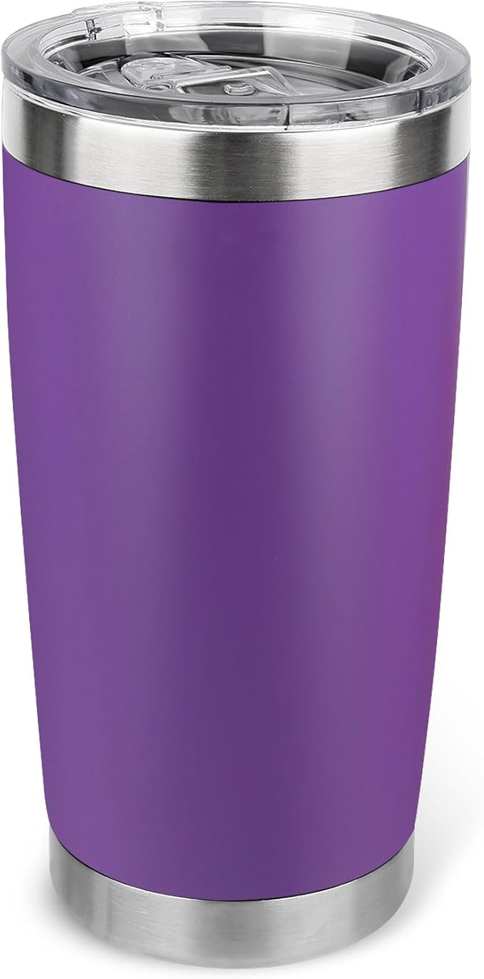 20oz Stainless Steel Tumbler with Lid, Travel Mug - Double Wall Vacuum Powder Coated Cup - Purple, 1 Pack by Unknown