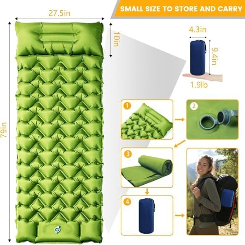 2 Pack 4-Inch Camping Sleeping Pads with Foot Pump and Pillow - Image 2