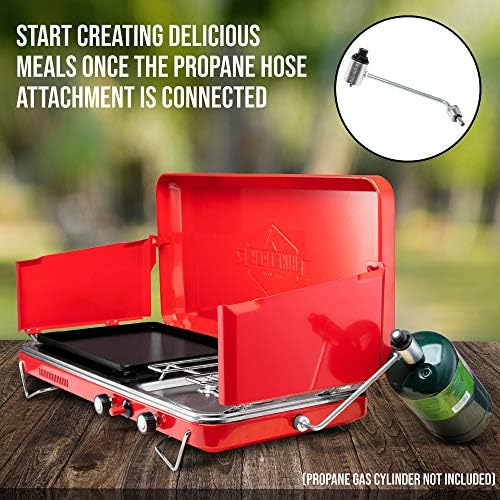Hike Crew 2-in-1 Gas Camping Stove and Griddle, Portable Propane Burner w/Integrated Igniter & Stainless Drip Tray | Built-in Carrying Handle, Foldable Legs & Wind Panels | Includes Regulator - Image 6