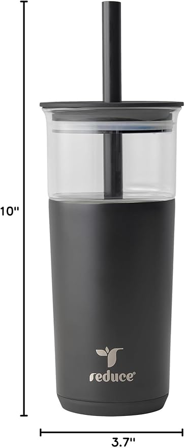 REDUCE Aspen 20 oz Vacuum Insulated Glass Tumbler with Lid & Extra Wide Straw - Keeps Drinks Cold for 12 Hrs - Ideal for Iced Coffee, Smoothies & Boba - Dishwasher Safe, Soft Base - Phantom - Image 8