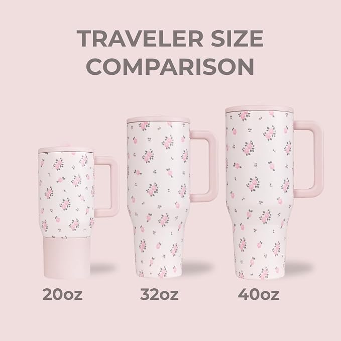 HydroJug Traveler - 32 oz Water Bottle with Handle & Flip Straw - Fits in Cup Holder, Leak Resistant Tumbler-Reusable Insulated Stainless Steel & Rubber Base - Gifts for Women & Men, Wildrose - Image 4