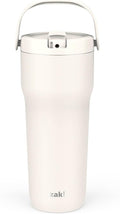 Zak Designs Sutton Travel Tumbler for On the Go, 30oz Stainless Steel with Vacuum Insulation, Straw Spout, Carry Handle for Cold Drinks (Cream White) by ZakDesigns