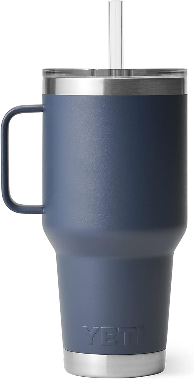 YETI Rambler 35 oz Tumbler with Handle and Straw Lid, Travel Mug Water Tumbler, Vacuum Insulated Cup with Handle, Stainless Steel, Navy - Image 9