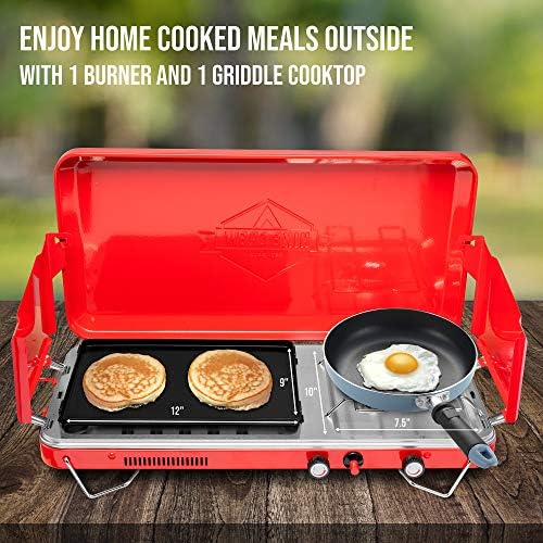 Hike Crew 2-in-1 Gas Camping Stove and Griddle, Portable Propane Burner w/Integrated Igniter & Stainless Drip Tray | Built-in Carrying Handle, Foldable Legs & Wind Panels | Includes Regulator - Image 4