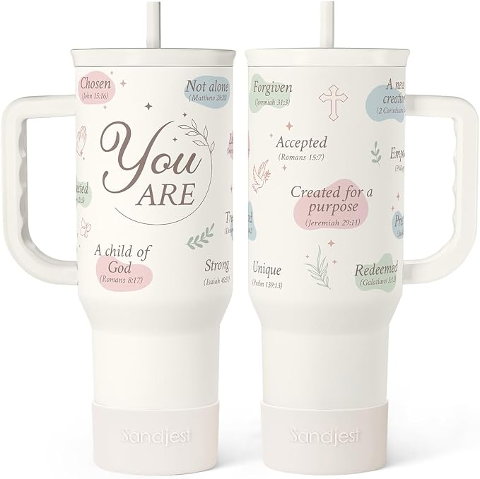 SANDJEST Christian Gift for Women – Inspiration Insulated Stainless Steel Tumbler with Handle and Straw - Religious Gifts for Birthday Christmas, 40oz by SANDJEST