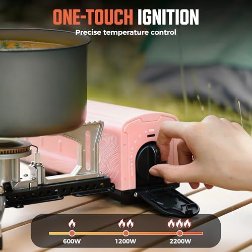 BIG HORN OUTDOORS Butane Camping Stove, Portable Folding Gas Burner with Carry Bag for Camping, Emergency Use and Outdoor Cooking, Pink - Image 5
