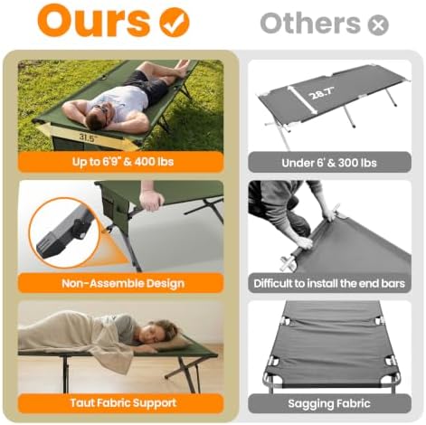 Heavy Duty Camping Cot for Adults, 31.5'' Wide Folding Cot, Support 400LBS - Image 7