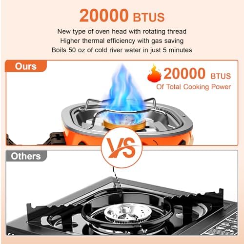 2 Burner Propane Camping Stove with Windshield,20,000 BTUs Folding Portable Camp Stove with Frying Pan,Carrying Bag,Dual Gas Stoves Easy Carrying for Tailgating,Camping,BBQ (Orange, Medium) - Image 2