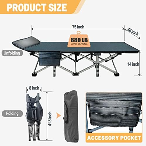 DoCred Folding Camping Cot with Mattress, 2 Pack Heavy Duty Folding Cot - Image 5
