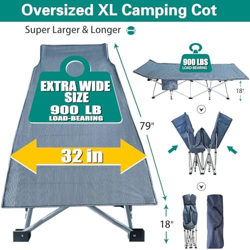 32" XXL Camping Cot with Mattress,900LBS Folding Camping Bed - Image 4