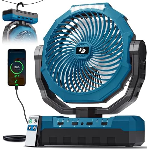 FRIZCOL 3-in-1 Camping Fan - Portable Fans Rechargeable - 24000mAh Battery Powered Fan with Light for Indoor, Outdoor, Tent, Travel, Fishing, Jobsite, Gifts for Men Dad Him - Blue by FollowUsGetMoreInfoNow