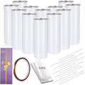 YOUKE OLA 12 Pack Straight Skinny Sublimation Tumblers 20oz for Heat Transfer, Bulk Sublimation Blanks Individually Boxed, Double Wall Insulated Tumbler with Shrink Films & Heat Tape, White (12) by YOUKEOLA