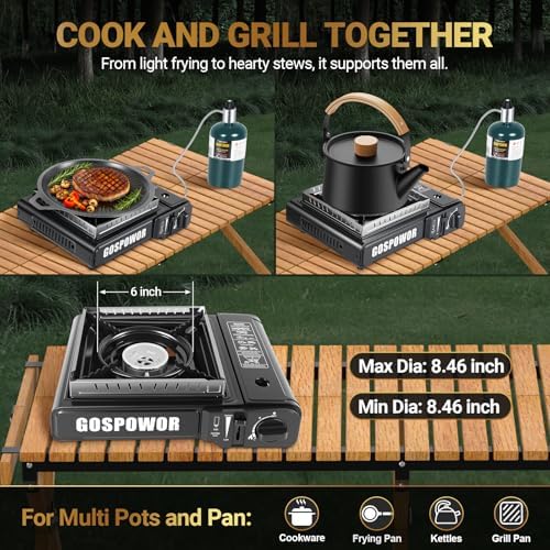 Propane or Butane Stove with Windblocker, Dual Fuel 10,000 BTU Portable Gas stove for Camping, Automatic Ignition Gas Stove with Adapter Hose Carrying Case & Griddle for Hiking (Fuel Not Included) - Image 4