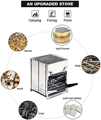 REDCAMP Wood Burning Folding Camp Stove Stainless Steel Grid, Portable Collapsible Backpacking Stove Survival Rocket Stove for Hiking Outdoor Tent Camping Picnic BBQ, Large - Image 3