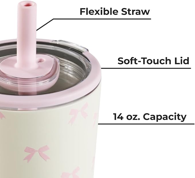 HydroJug Everyday Tumbler 14 oz – Ceramic-Lined Insulated Tumbler with Straw and Soft-Touch Lid, Cup Holder Friendly, Double-Wall Vacuum Insulation, Reusable Travel Cup – Bows - Image 6