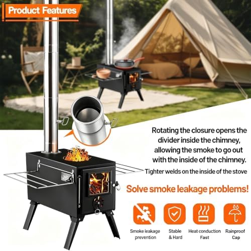 Hot Tent Stove,AVOFOREST Wood Burning Stove,Small Wood Stove with 7 Stainless Chimney Pipes for Outdoor Heating & Cooking, Ice Fishing, Hunting - Image 6