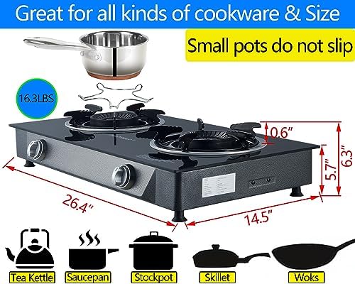 Horynar Propane Stove 2 Burner Gas Stove Auto Ignition 26000 BTU Tempered Glass Propane Burner LPG with CSA Hose for Outdoor Cooking, Emergency - Image 4