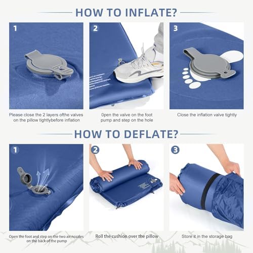 Wevelel Memory Sleeping Pad, 3.1" Ultra-Thick Foam Sleeping Mats for Camping, Easy Inflate&Deflate,9.5 R-Value Insulated Camping Mattress Pad with Pillow, for Car Travel Tent - Image 6