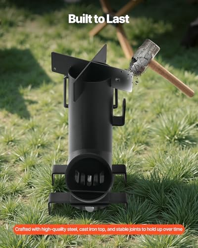VEVOR Camping Rocket Stove, Wood Burning Portable Rocket Stove with Carrying Bag for Backpacking, Carbon Steel, Burn Wood, Twigs or Sticks for Outdoor Cooking, Backyard, Camp Cooking, Heating, Black - Image 4